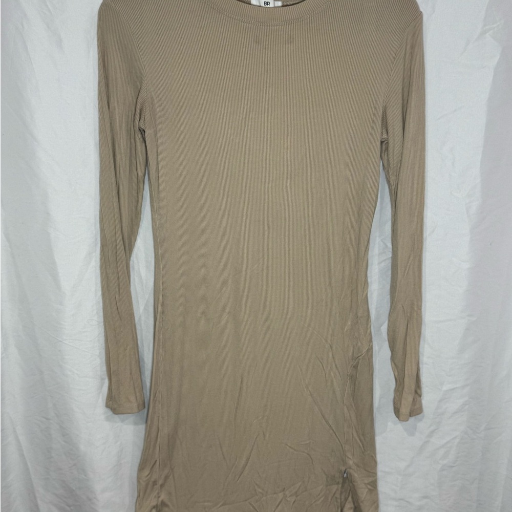 BP Ribbed Knit Tan Women’s Medium Form Fitting Dress Top